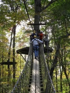 Swinging bridge to the next zipline platform