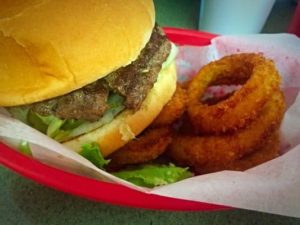 Hamburger and Onion Rings from Dixie